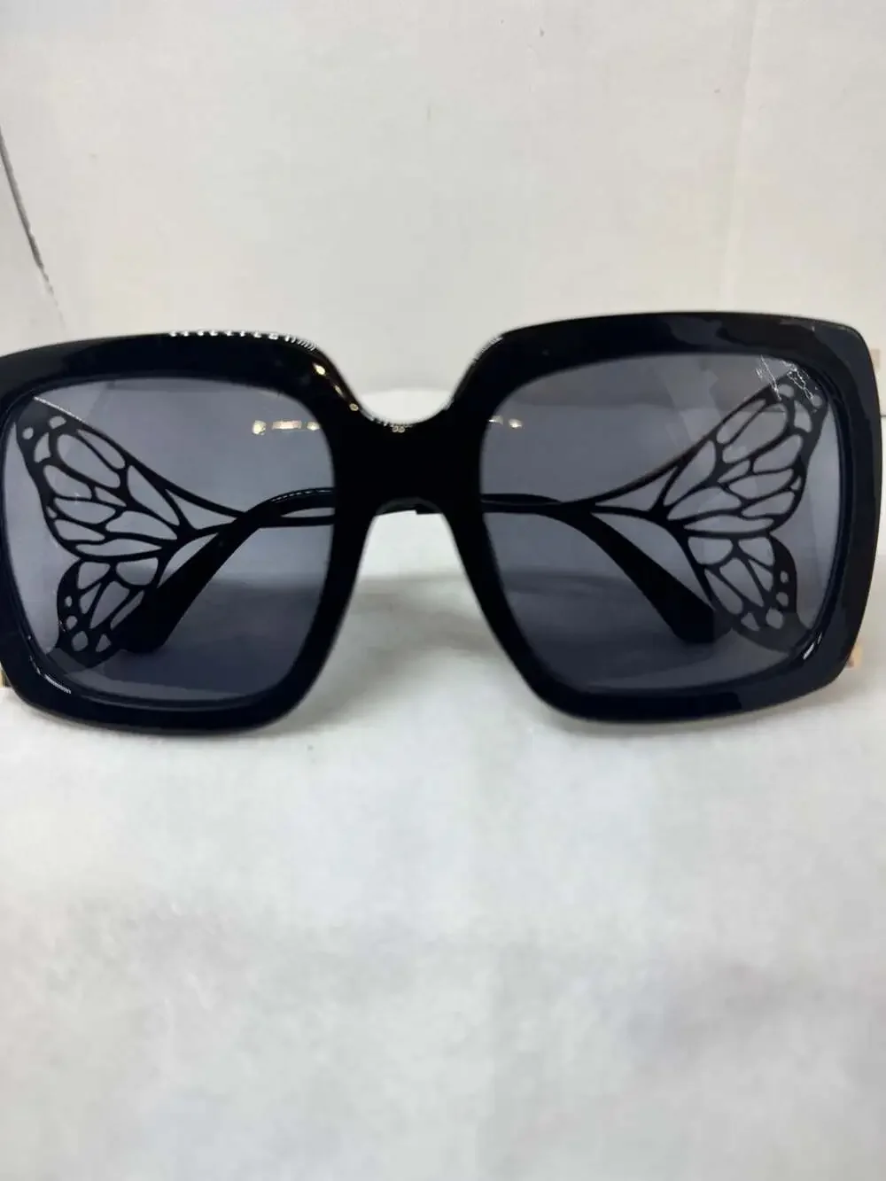 Betsey Johnson Oversized Square Sunglasses with Gold Tone Butterfly Wing Temples